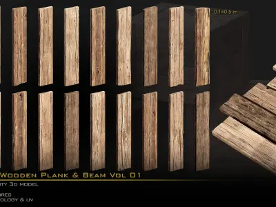 Wooden Plank and Beam Vol 01 Medieval 3D Asset Pack Low-poly 3D model