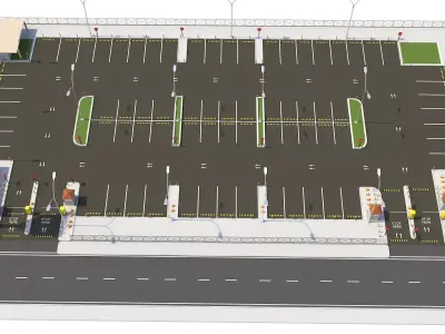 Parking lot with building and road 3D model