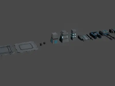 Modular Sci-Fi Turret Collection - Low Poly - Game Ready -PBR Low-poly 3D model