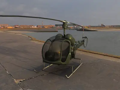 Bell 47 Helicopter Low-poly 3D model