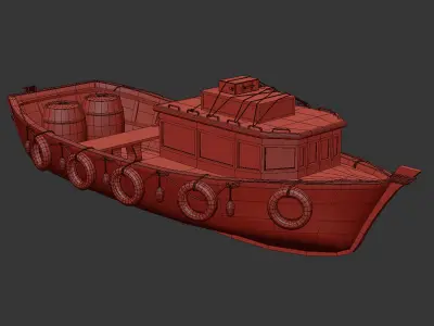 Old Boat low poly PBR texture Low-poly 3D model Low-poly 3D model