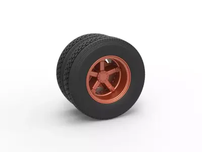 Rear 5 spoke wheel of old school truck Scale 1 to 25 3D print model
