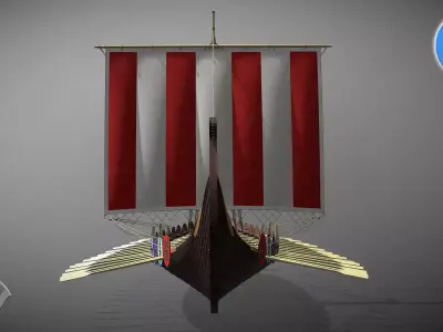 Drakkar is a Viking warship by Oseberg ship 820 AD 3D model