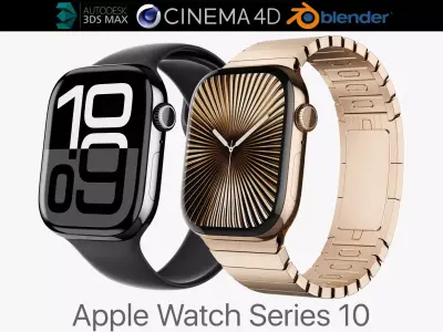 Apple Watch Series 10 Jet Black and Titanium Gold 3D model