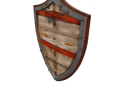 Damaged Wooden Shield with Iron Rim 3D model