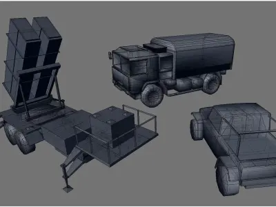 military vehicles pack Low-poly 3D model