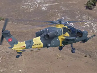  Atak T129 Helicopter-Rigged - with Cocpit-Changeable decal-text Low-poly 3D model