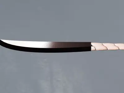 Rose gold machete with a leather grip 3D model