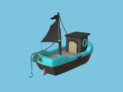 Cartoon Boat 07 - Black Blue - Low Poly Ship Low-poly 3D model