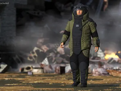 Man in EOD 10 Bomb Suit Walking Pose 3D model