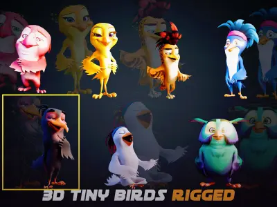 Chibi Crow - 3D Black - Rigged Cartoon Bird Low-poly 3D model