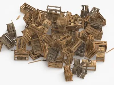 Wood Crate Pile Small Medium and Large 3D model