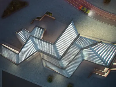 Gallery modern church in middle of city at night 3D model