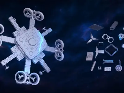 3D SciFi Hexacopter Drone Modular and Assembled 3D model