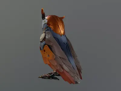 stylized mechanical owl 3D model