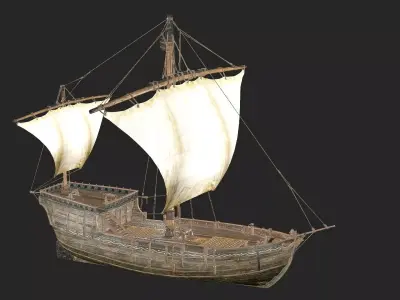 Galeon Medieval Ship Game-Ready Low-Poly 3D Model Low-poly 3D model