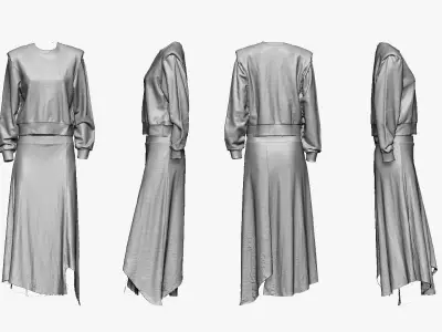 001283 pinkbrown blouse and yellow lined skirt Low-poly 3D model