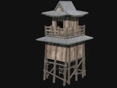 JAPANESE TOWER WATCHTOWER WALLS FEUDAL FENCE COLLECTION Low-poly 3D model