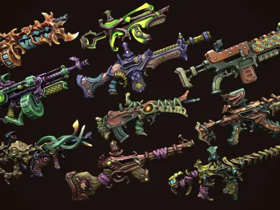 Fantasy assault rifles Low-poly 3D model