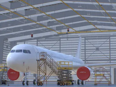 Aircraft Maintenance Hangar Generic White A321 Low-poly 3D model