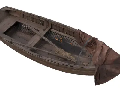 Wooden rowing Boat  Low-poly 3D model