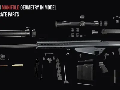 Tactical Modular Anti materiel sniper rifle Barrett M107A1 Low-poly 3D model