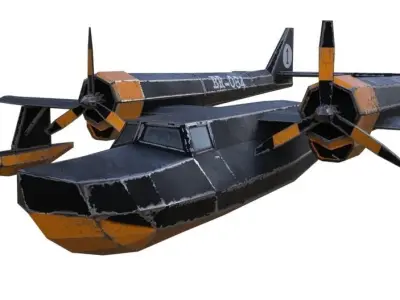 hydroplane lowpoly model toy plane with two propellers Low-poly 3D model