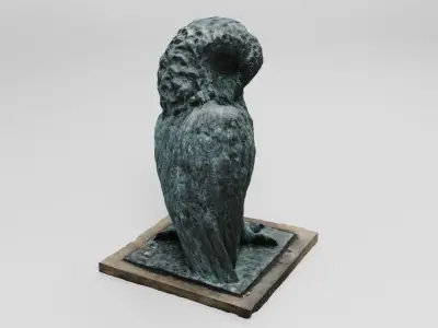Owl bird bronze statue sculpture with patina on stand 3D model