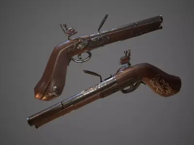  Pirate flintlock pistol  Low-poly 3D model
