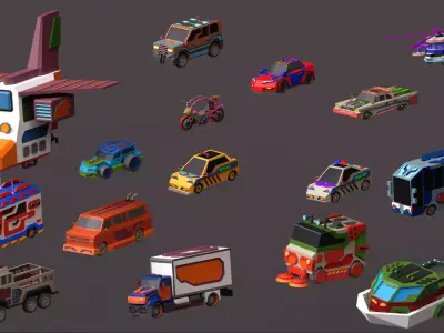 Scifi vehicles pack Low-poly 3D model