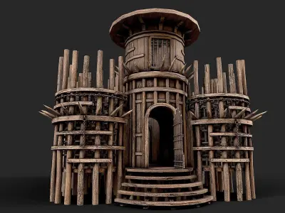 Medieval Modular Wooden Prison Cage Low-poly 3D model