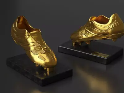 Golden Football Boot Trophy On Marble Base Mockup 3D model