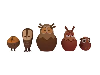 Wooden owls 3D model