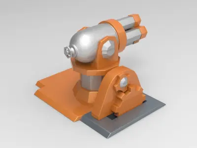 Turret orange and silver gun Low-poly 3D model