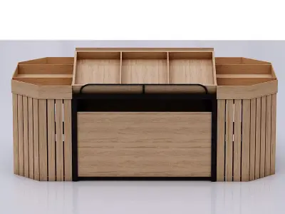 Stall model wooden counter with shelves and drawers Low-poly 3D model