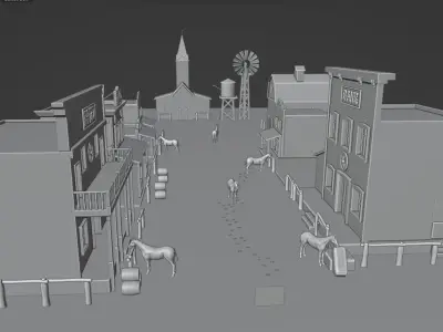 western cowboy village in kit Low-poly 3D model