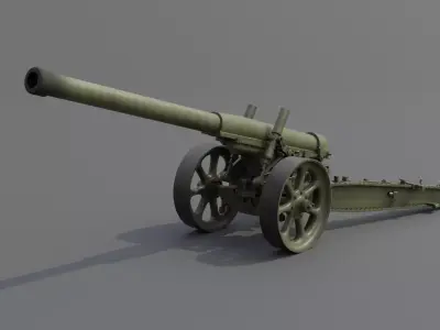 Type 89 15 cm cannon Low-poly 3D model