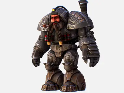 Mailed Armored Metal Gnome Robot Game Character Low-poly 3D model