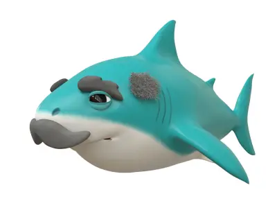 grandpa shark cartoon with rig 3D model