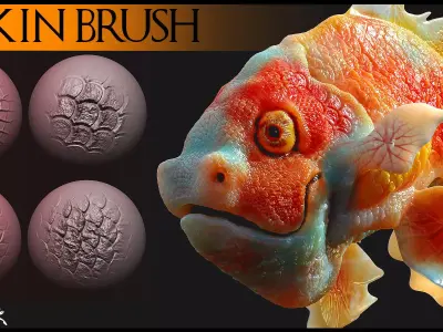 40 Skin Brush Brushes for Blender and Zbrush -Fish 3D model