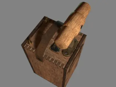 Detonator wooden box with light Low-poly 3D model