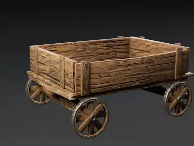 Rustic Wooden Cart Low-poly 3D model