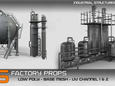 industrial structures Vol 01- 5 Factory Props (Low Poly - Base Mesh)