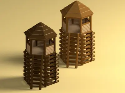 Low Poly Wood Tower 1 Low-poly 3D model
