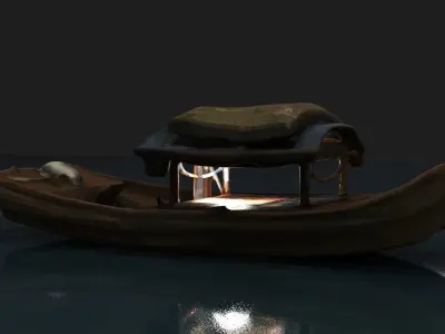  Chinese wooden boat  figure  Low-poly 3D model