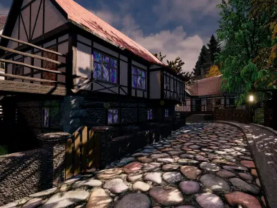 Medieval Modular Building Environment Houses Castle and Farmland Low-poly 3D model