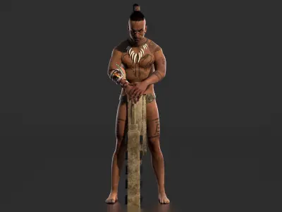 Aztec Warrior Low-poly 3D model