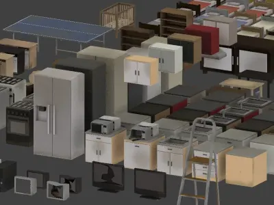 Furniture set Low Poly TopDown Low-poly 3D model