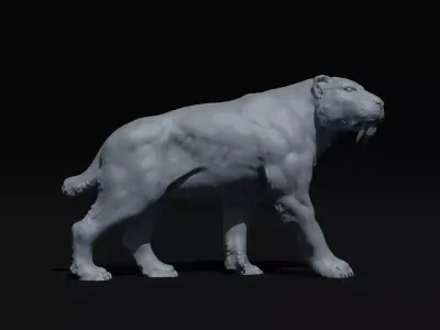 Realistic Smilodon Saber-toothed cat basemesh 3D print model