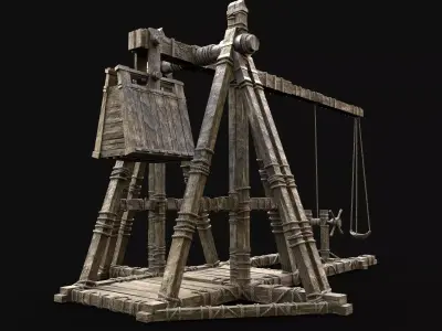TREBUCHET WAR MACHINE MEDIEVAL SIEGE ENGINE BATTLE CONSTRUCTION Low-poly 3D model